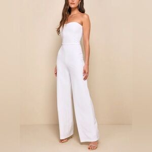 Edith White Strapless Wide-Leg Jumpsuit